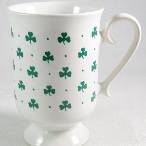 Papel White with Green Shamrocks Footed Mug Cup, Unused Condition!